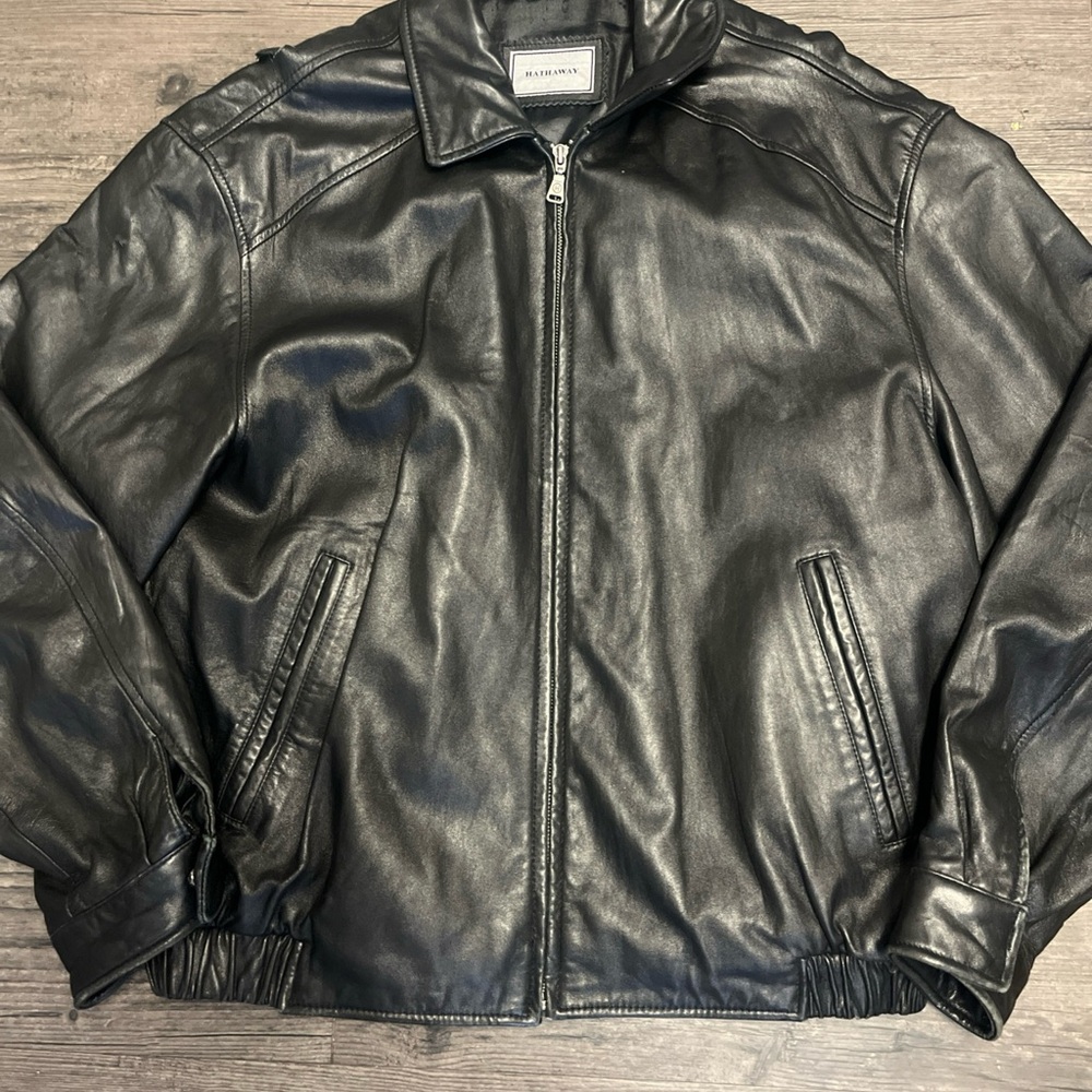 Hathaway Black Leather Zip-Front Men's Jacket